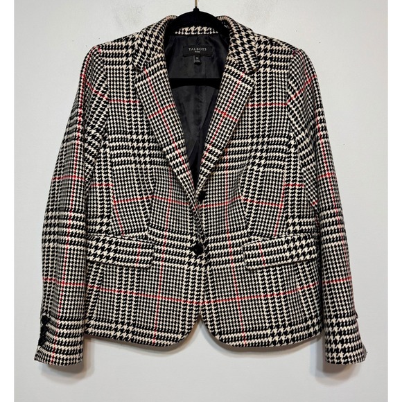 Talbots Wool Old Money Preppy Blazer Size 12P Houndstooth Glen Plaid Retro Chic - Picture 1 of 5
